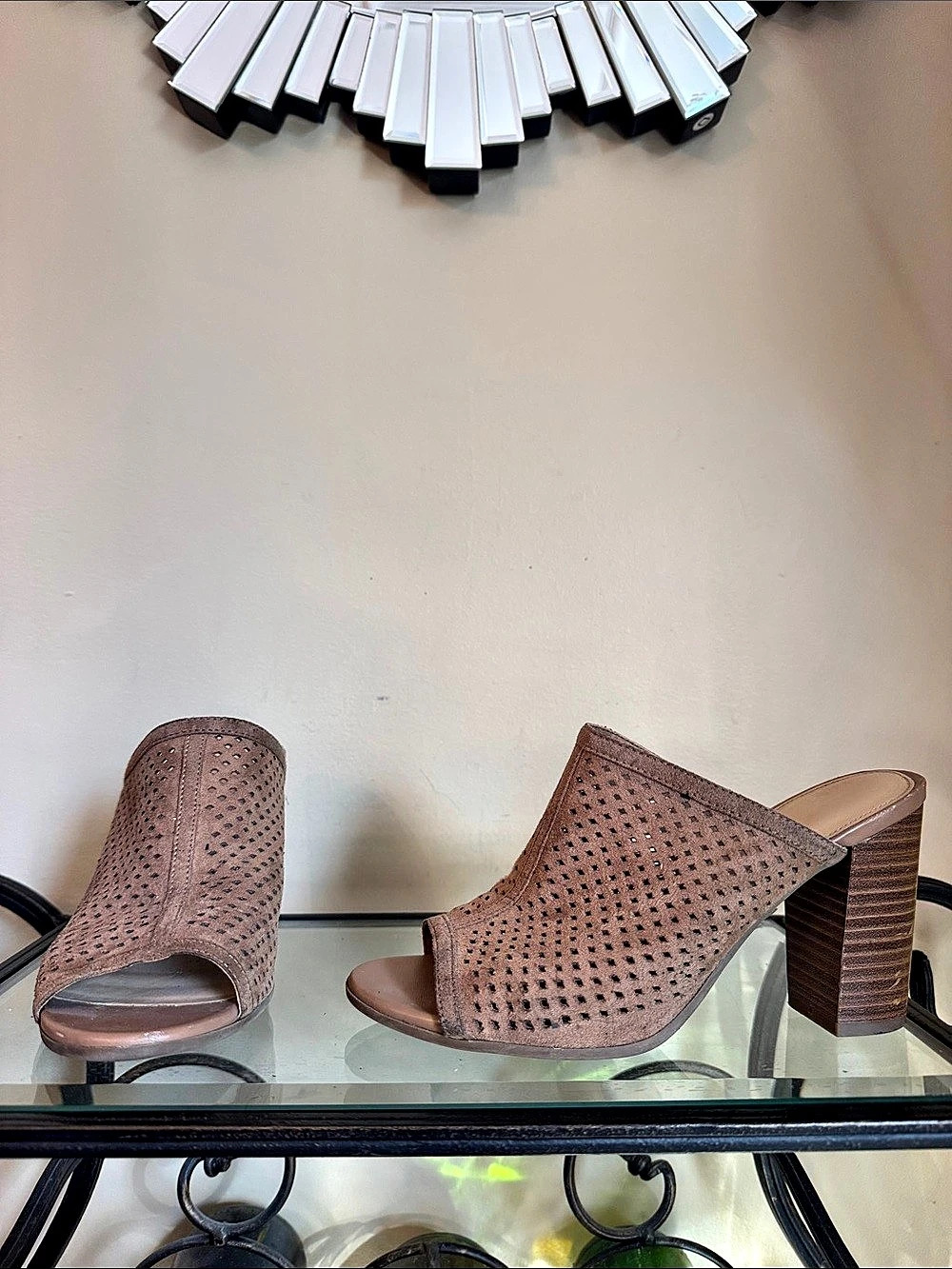 Circus by Sam Edelman Perforated Block Heel Mules in Brown US 6